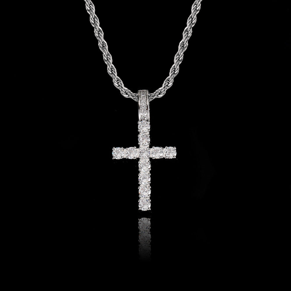 ICED CROSS PENDANT IN WHITE GOLD AND YELLOW GOLD