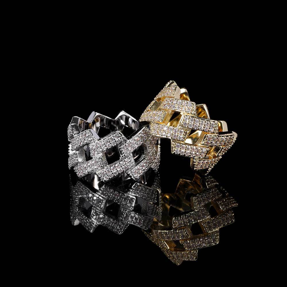 ICED PRONG CUBAN LINK RING IN WHITE GOLD AND YELLOW GOLD