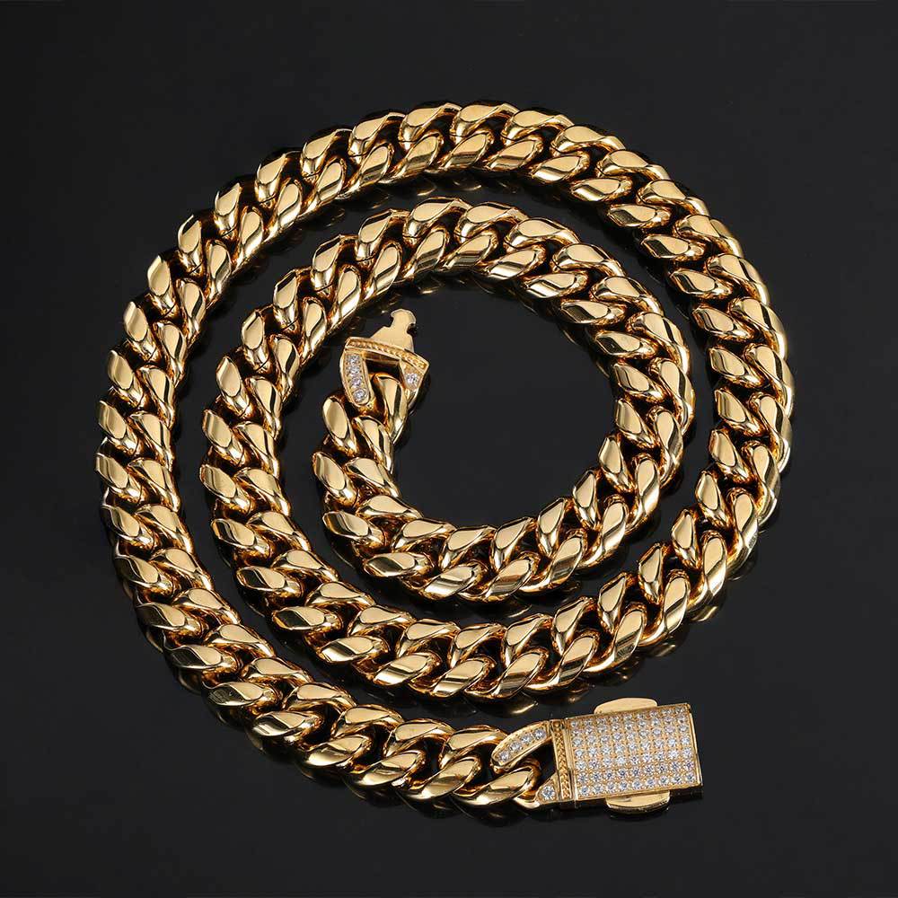 12MM MIAMI FULL DRILL SPRING BUCKLE CUBAN LINK CHAIN