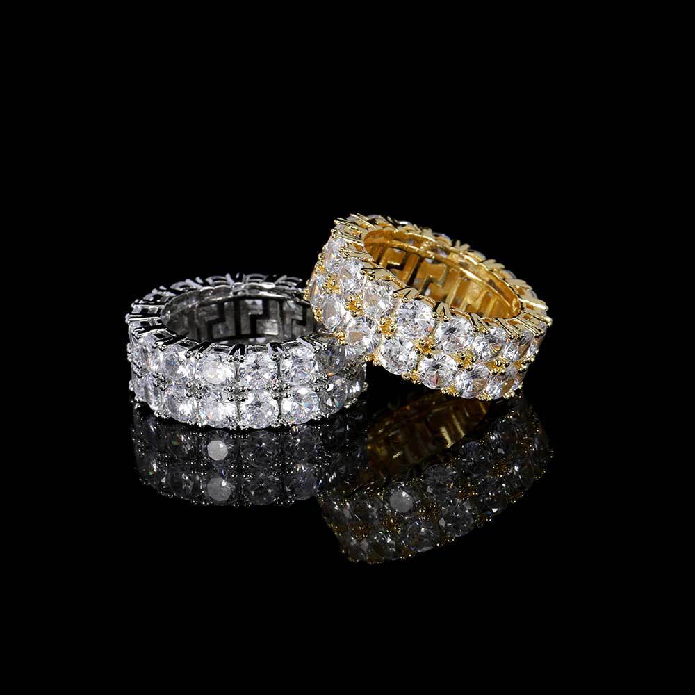 TWO ROW ICED RING IN WHITE GOLD AND YELLOW GOLD