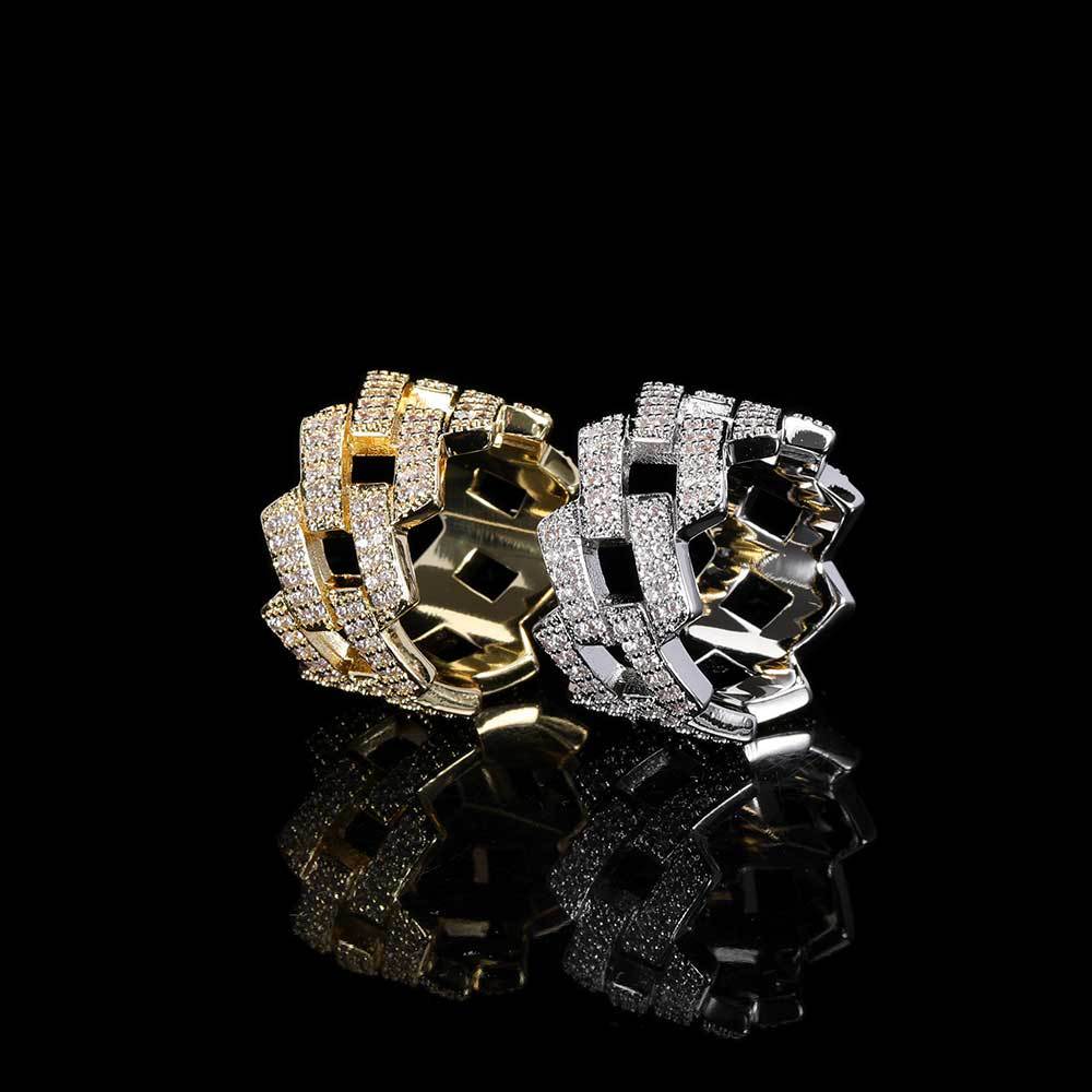 ICED PRONG CUBAN LINK RING IN WHITE GOLD AND YELLOW GOLD