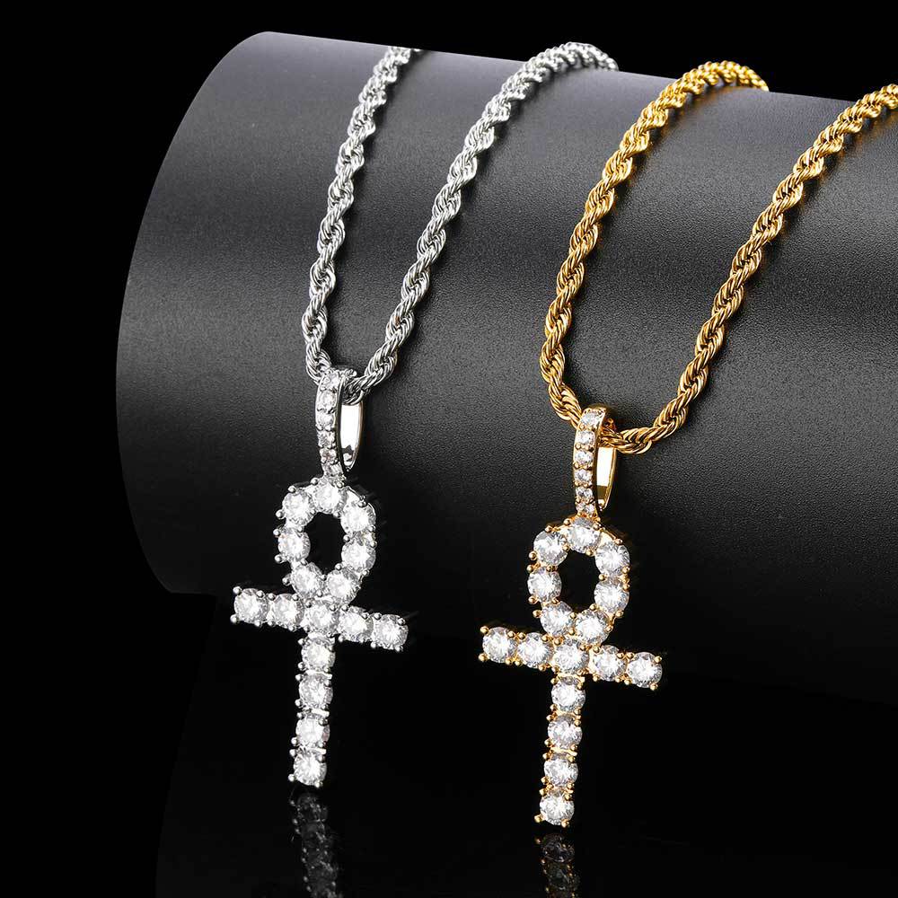 ICED ANKH PENDANT IN WHITE GOLD AND YELLOW GOLD