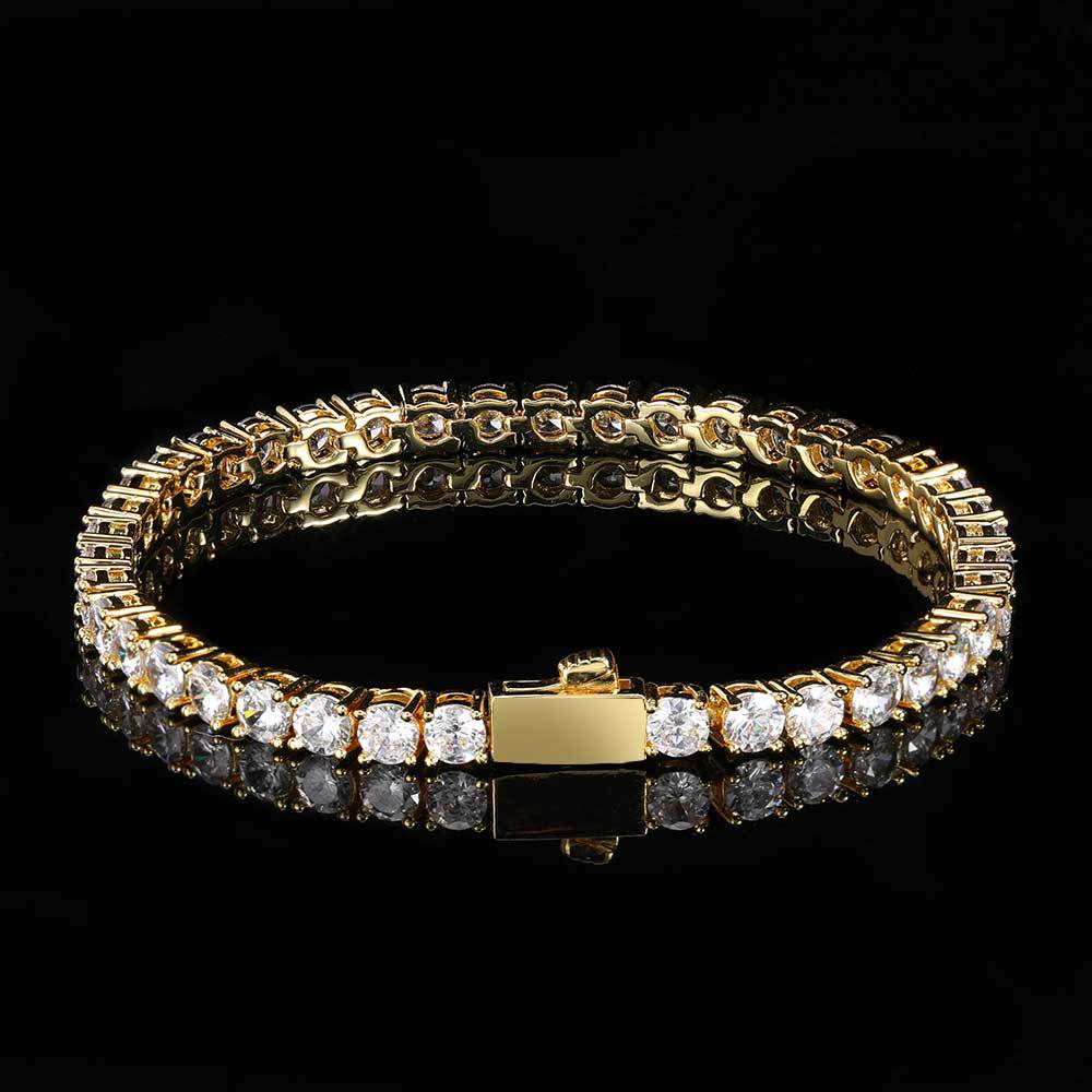 3MM/4MM/5MM SPRING CLASP ROUND TENNIS BRACELET IN Yellow GOLD