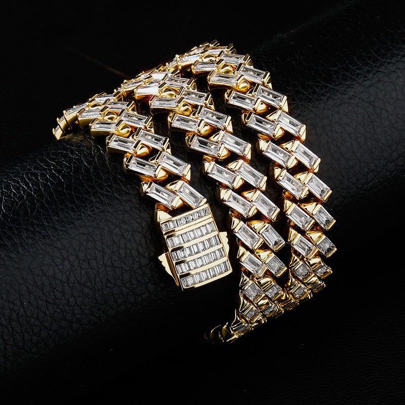 12mm square zircon spring clasp Cuban necklace