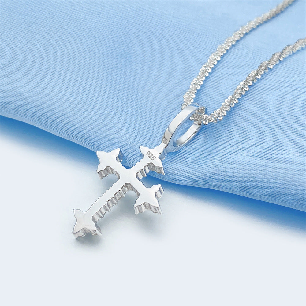 S925 STERLING SILVER MOSSAN CROSS PENDANT IN WHITE GOLD
