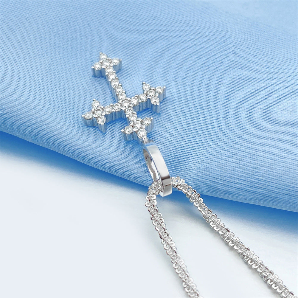 S925 STERLING SILVER MOSSAN CROSS PENDANT IN WHITE GOLD