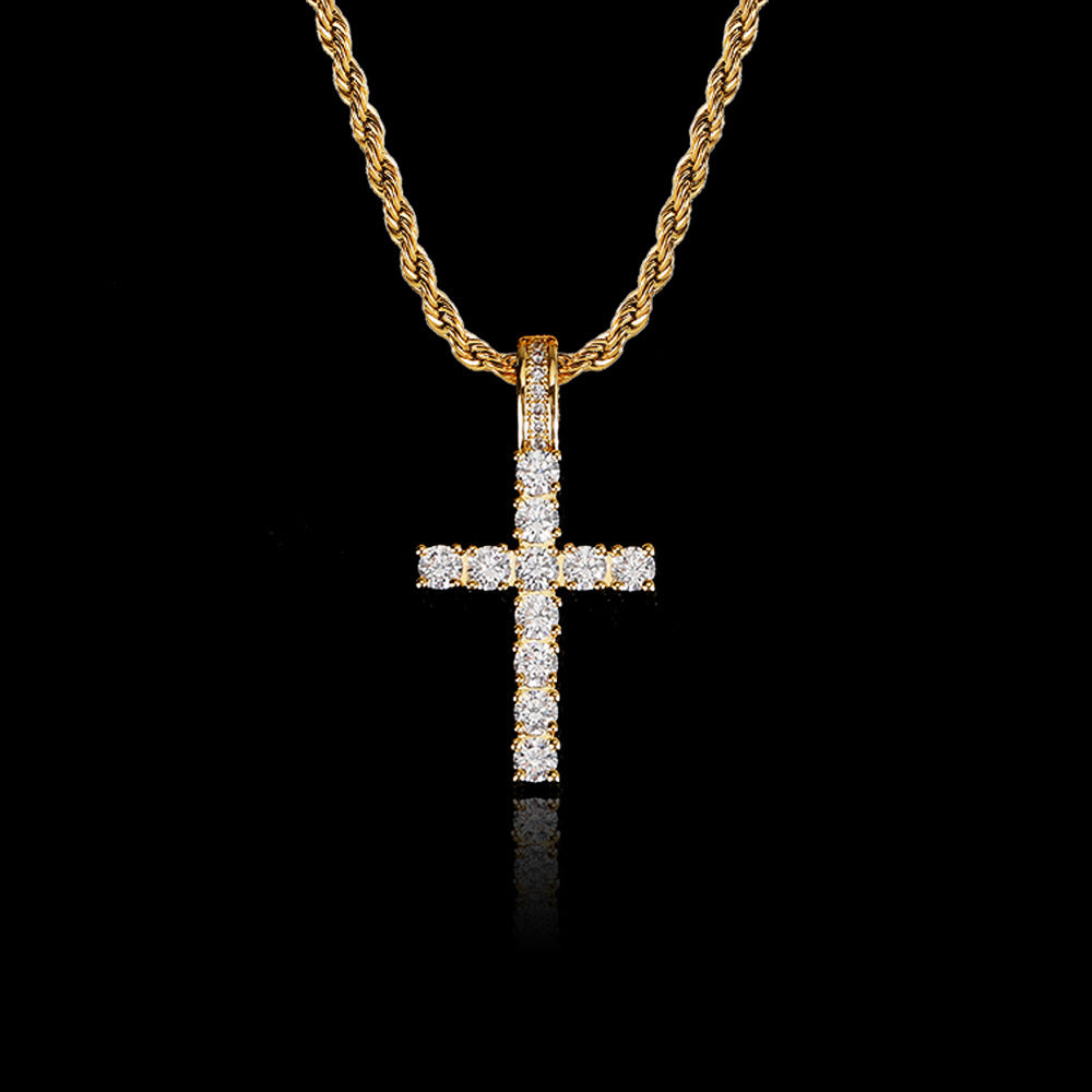 ICED CROSS PENDANT IN WHITE GOLD AND YELLOW GOLD