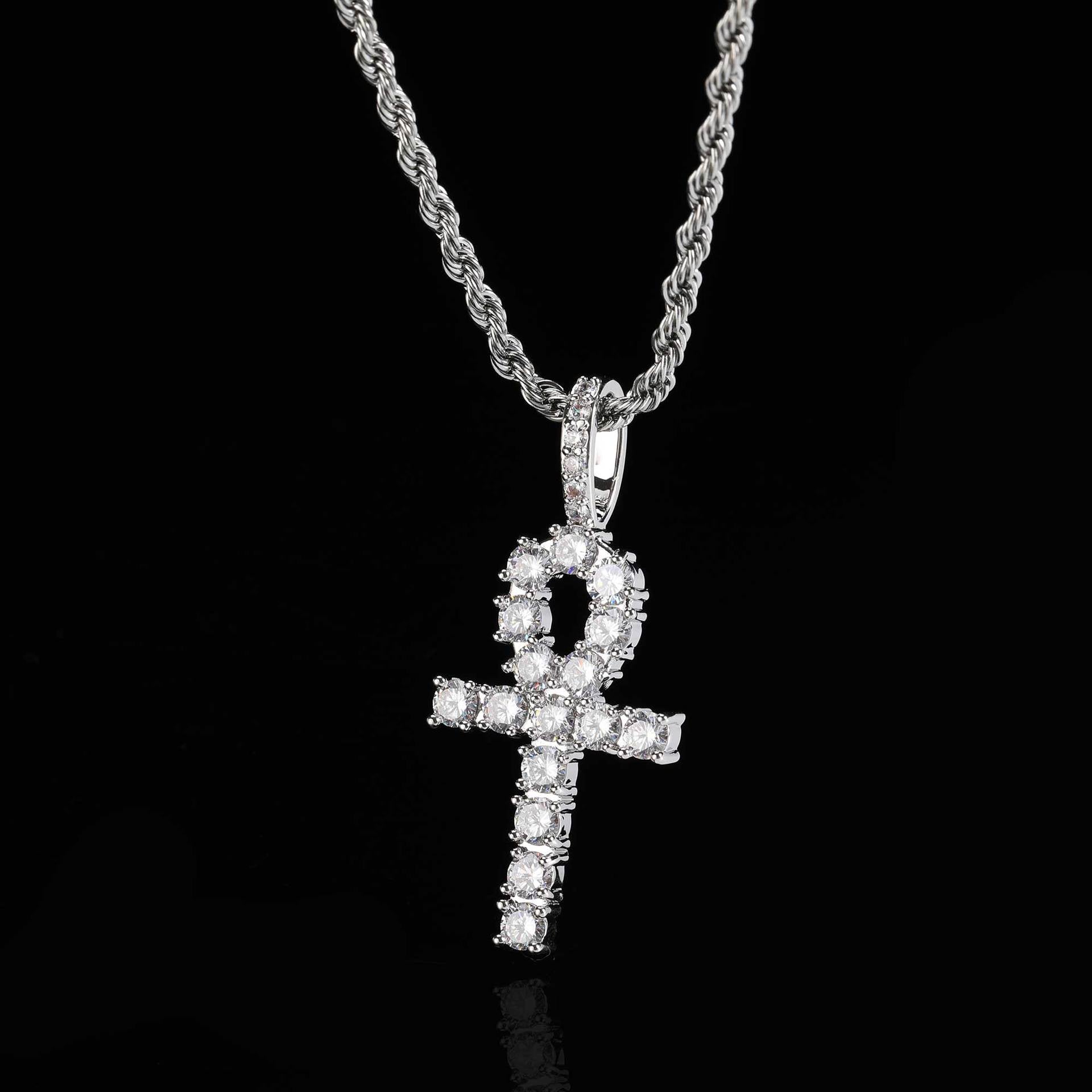 ICED ANKH PENDANT IN WHITE GOLD AND YELLOW GOLD