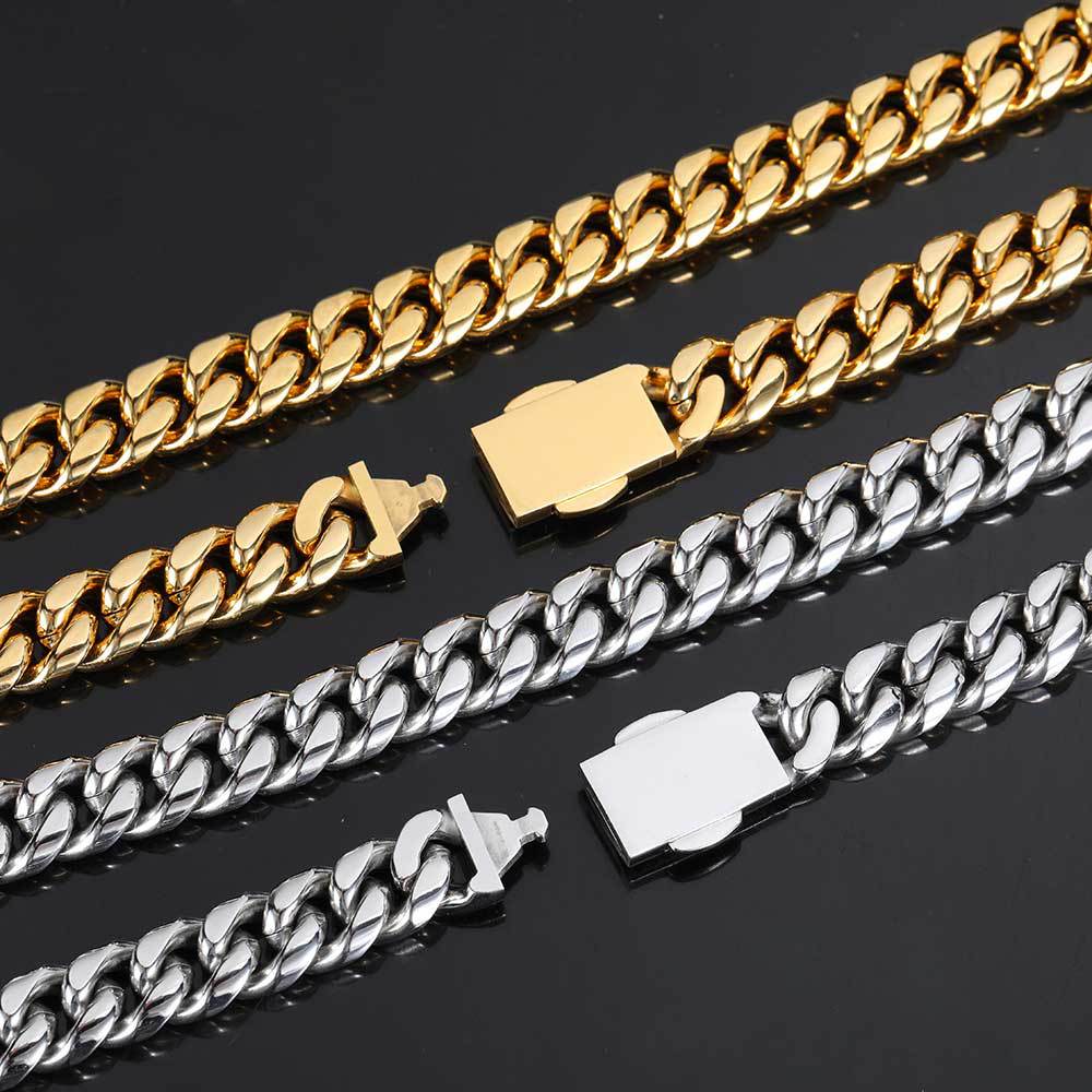 12MM MIAMI FULL DRILL SPRING BUCKLE CUBAN LINK CHAIN