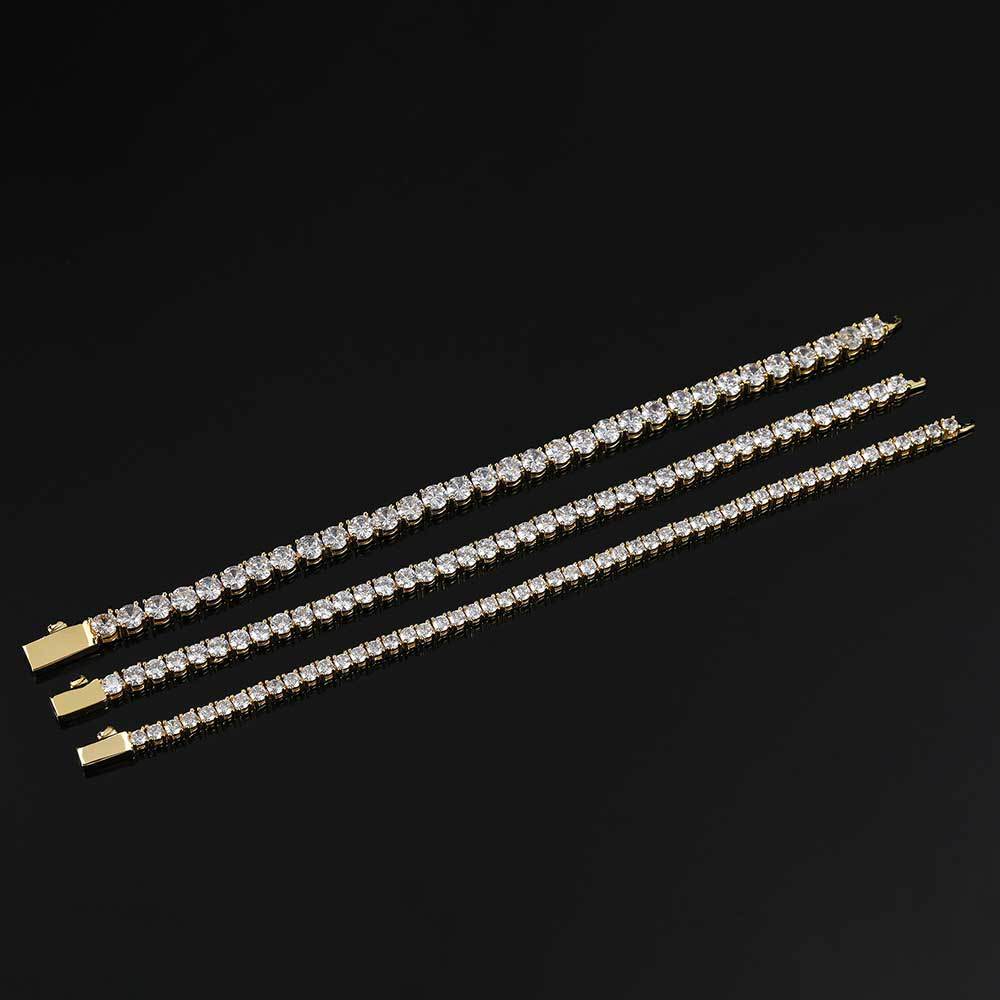 3MM/4MM/5MM SPRING CLASP ROUND TENNIS BRACELET IN Yellow GOLD