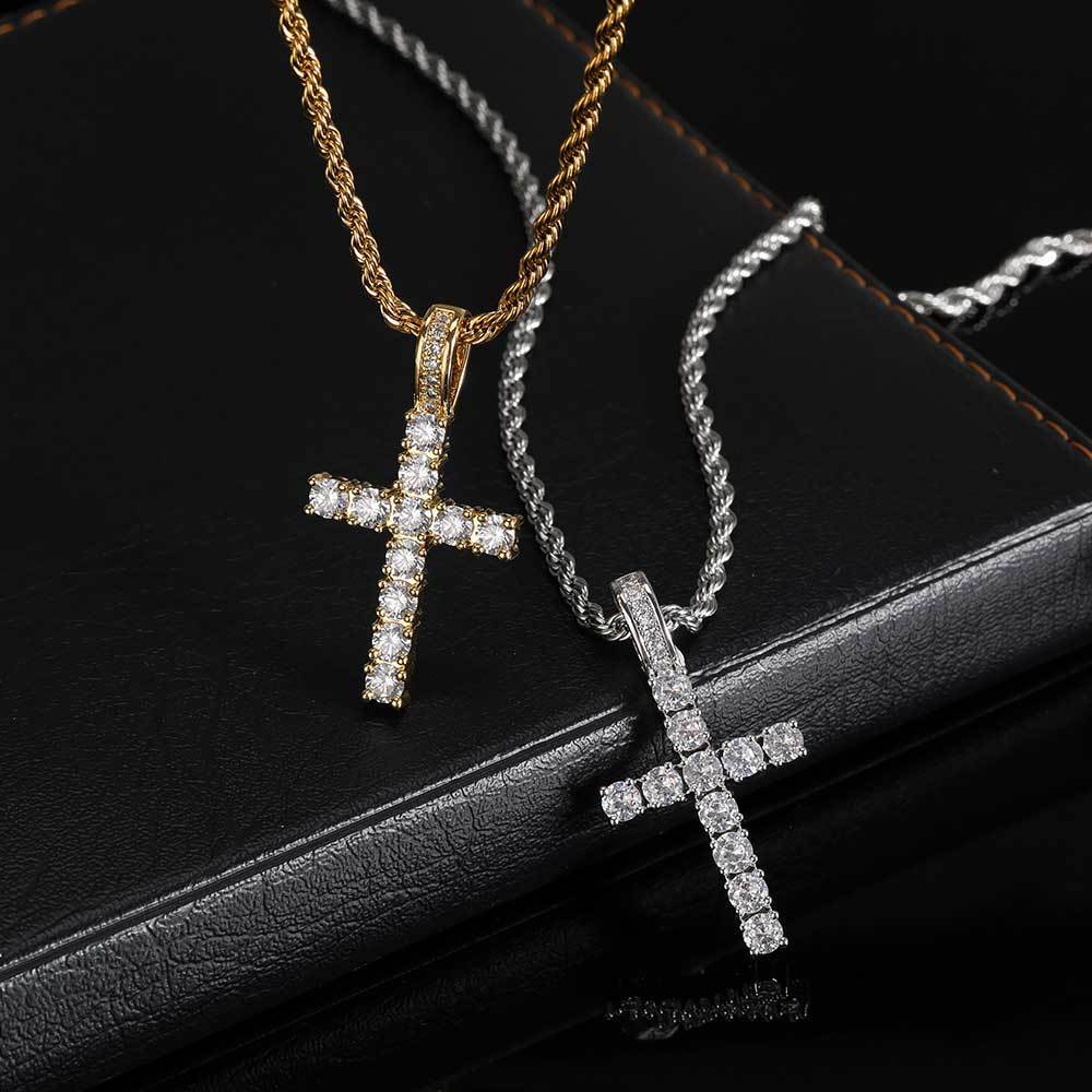 ICED CROSS PENDANT IN WHITE GOLD AND YELLOW GOLD