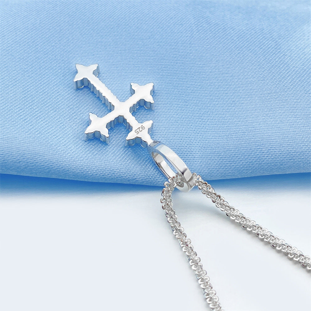 S925 STERLING SILVER MOSSAN CROSS PENDANT IN WHITE GOLD