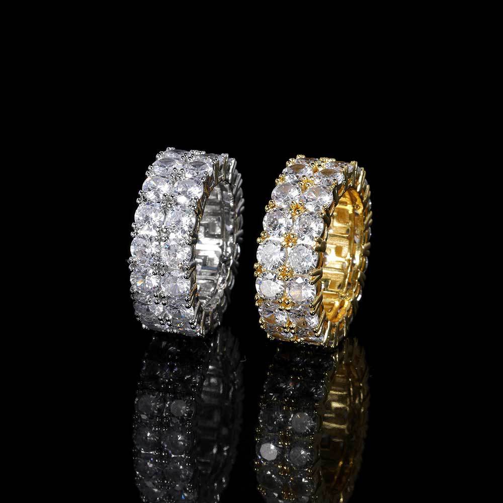 TWO ROW ICED RING IN WHITE GOLD AND YELLOW GOLD