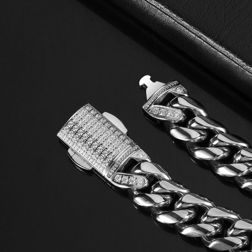 12MM MIAMI FULL DRILL SPRING BUCKLE CUBAN LINK CHAIN