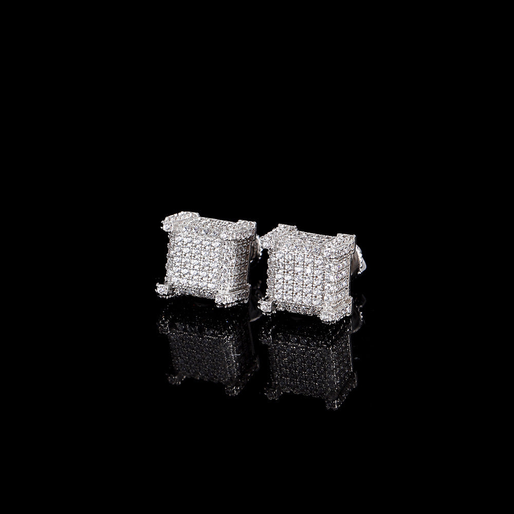 ONE PAIR  SQUARE ZIRCON EAR STUDS