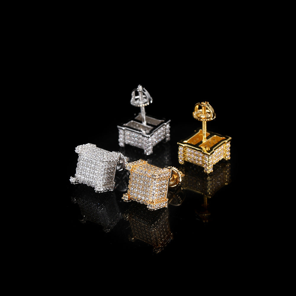 ONE PAIR  SQUARE ZIRCON EAR STUDS