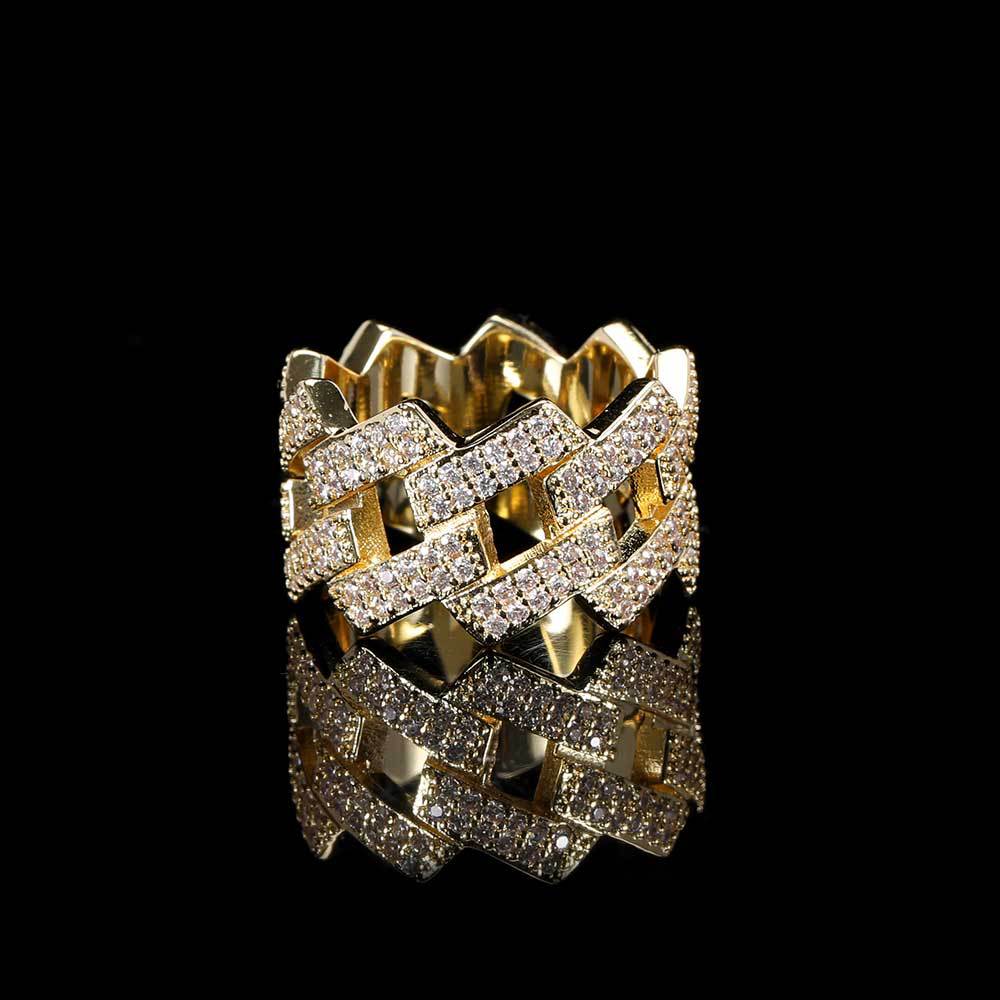 ICED PRONG CUBAN LINK RING IN WHITE GOLD AND YELLOW GOLD