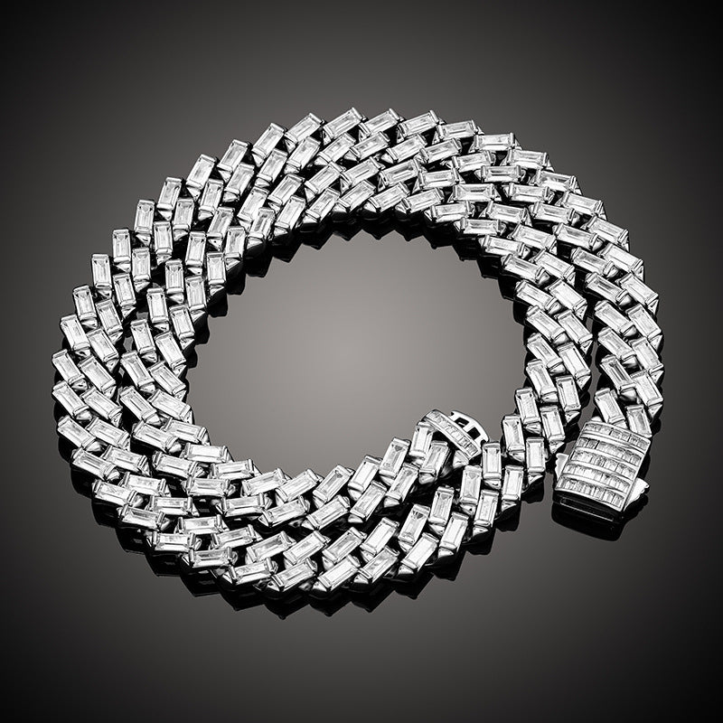 12mm square zircon spring clasp Cuban necklace