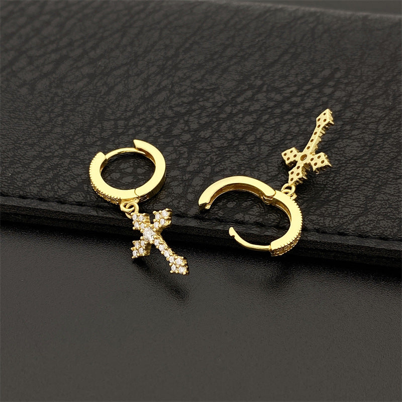 925 Sterling Silver Stud Cross Dangle Moissanite Earrings