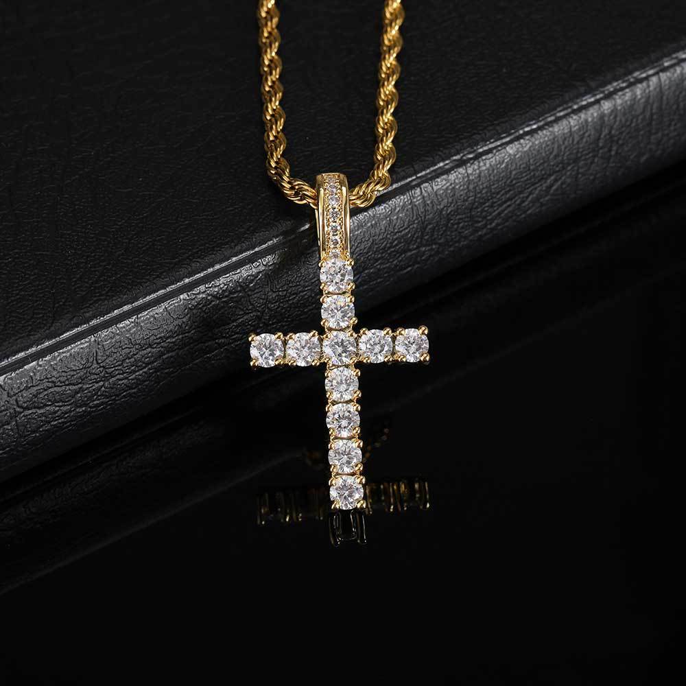 ICED CROSS PENDANT IN WHITE GOLD AND YELLOW GOLD