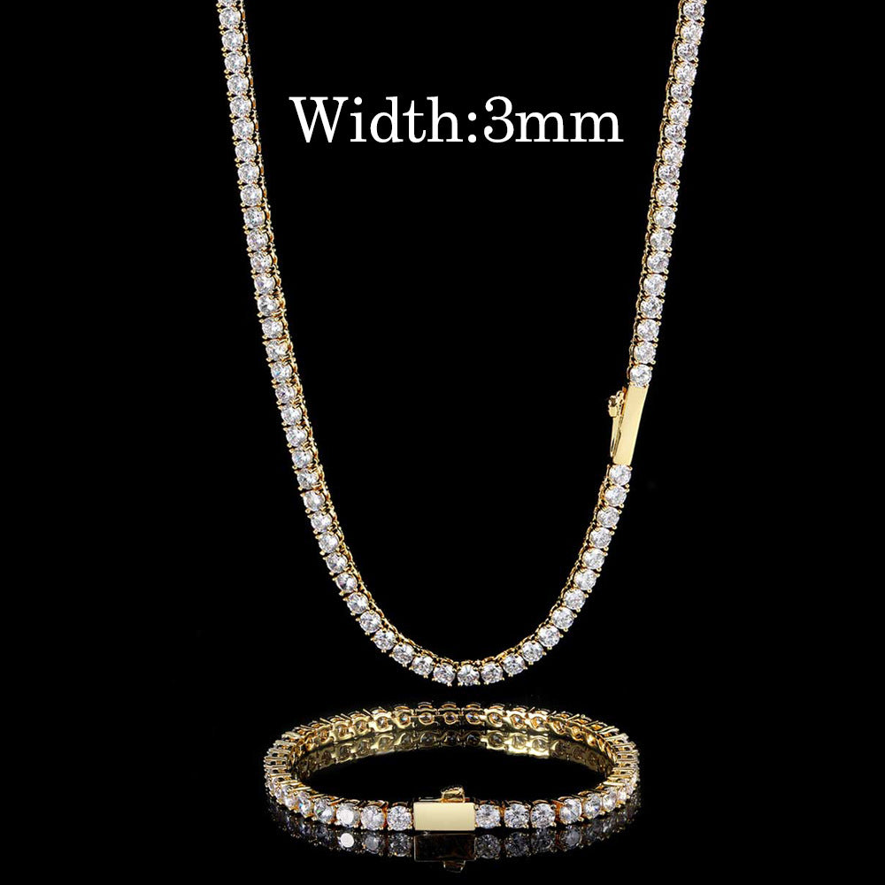 3MM/4MM/5MM SPRING CLASP ROUND TENNIS NECKLACE IN YELLOW GOLD