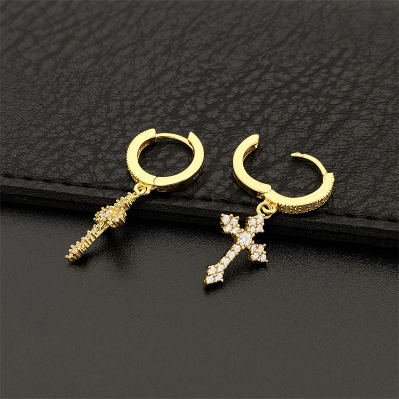 925 Sterling Silver Stud Cross Dangle Moissanite Earrings