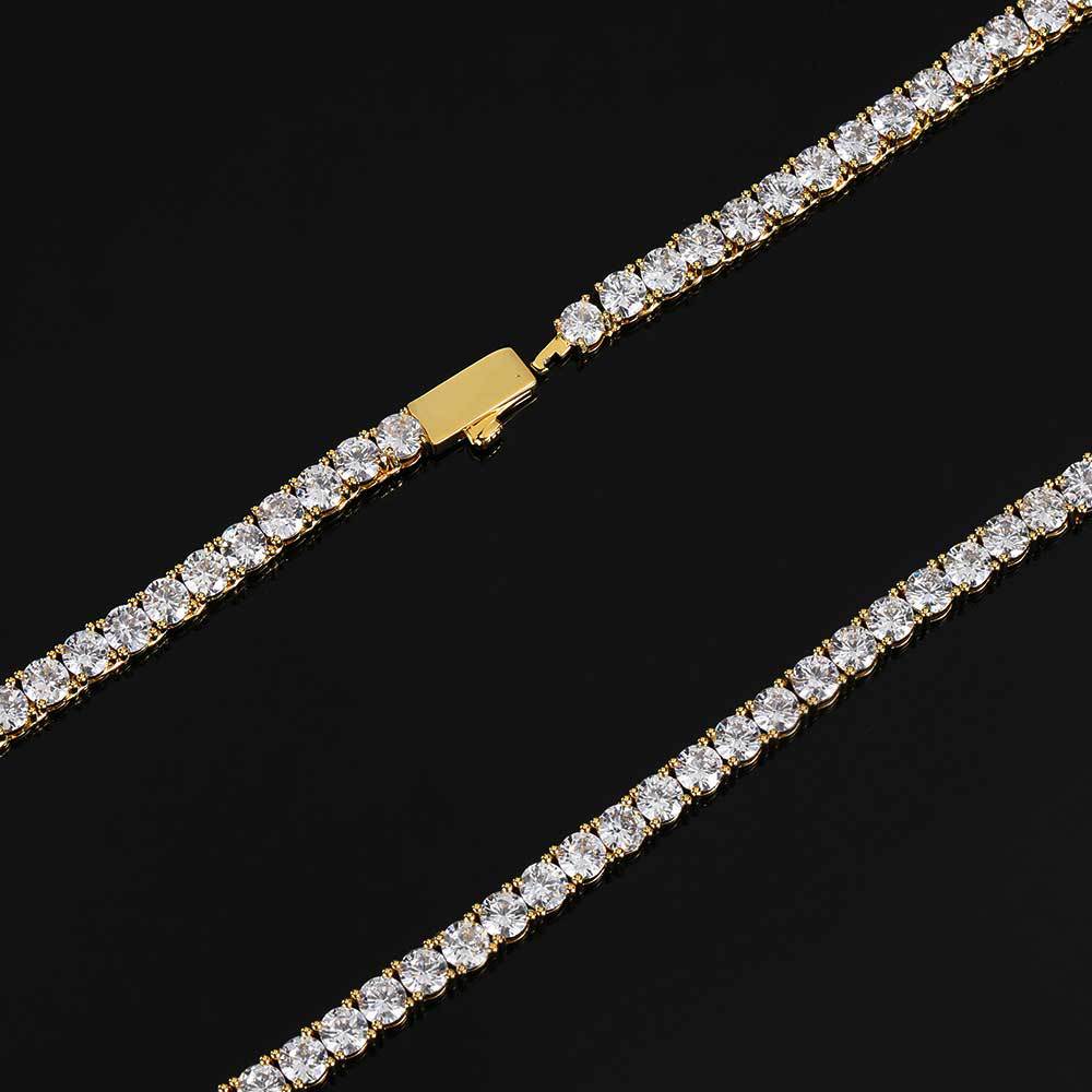 3MM/4MM/5MM SPRING CLASP ROUND TENNIS BRACELET IN Yellow GOLD