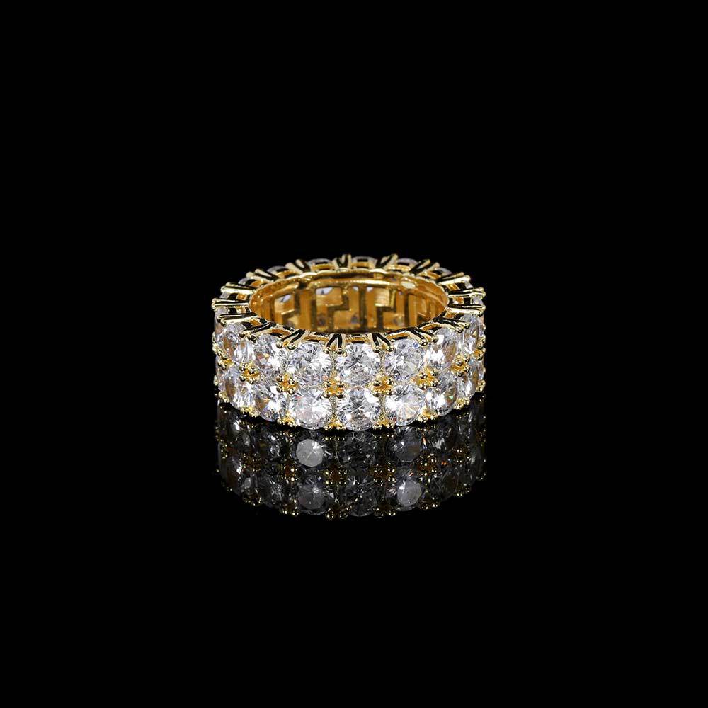 TWO ROW ICED RING IN WHITE GOLD AND YELLOW GOLD