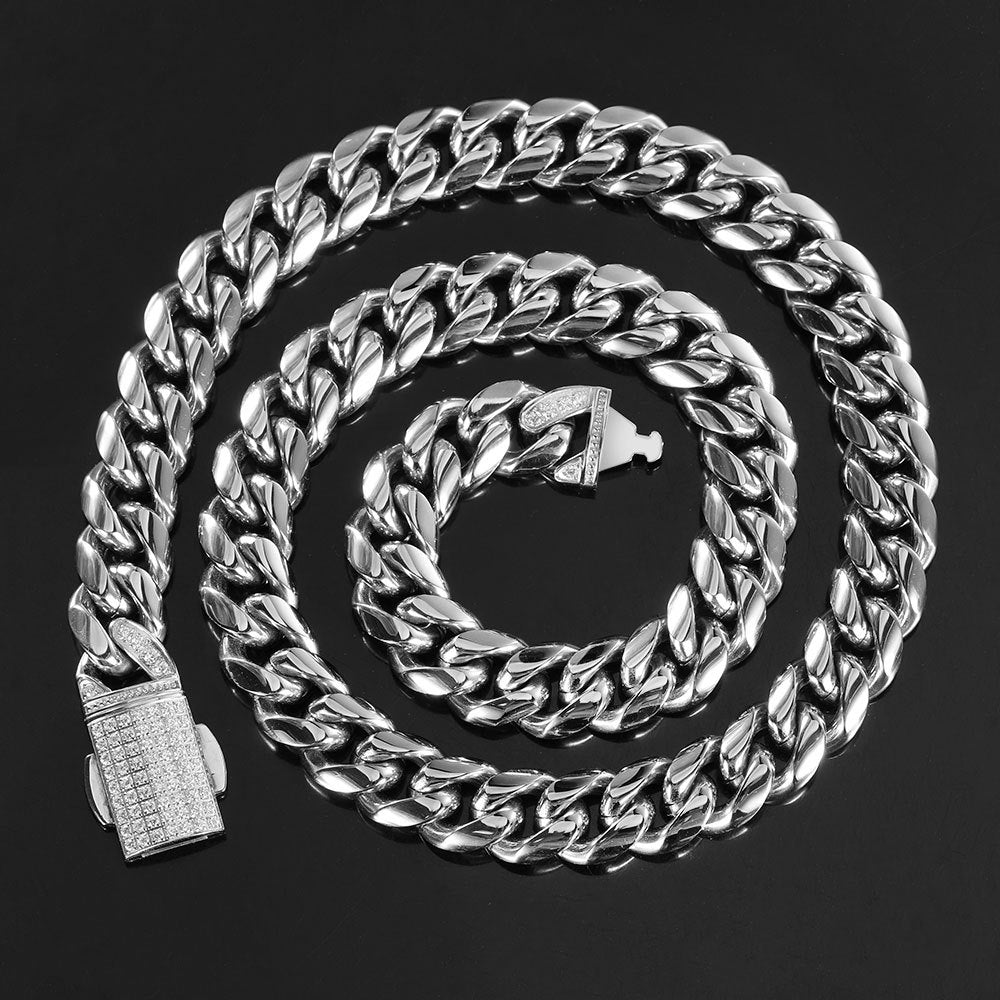 12MM MIAMI FULL DRILL SPRING BUCKLE CUBAN LINK CHAIN