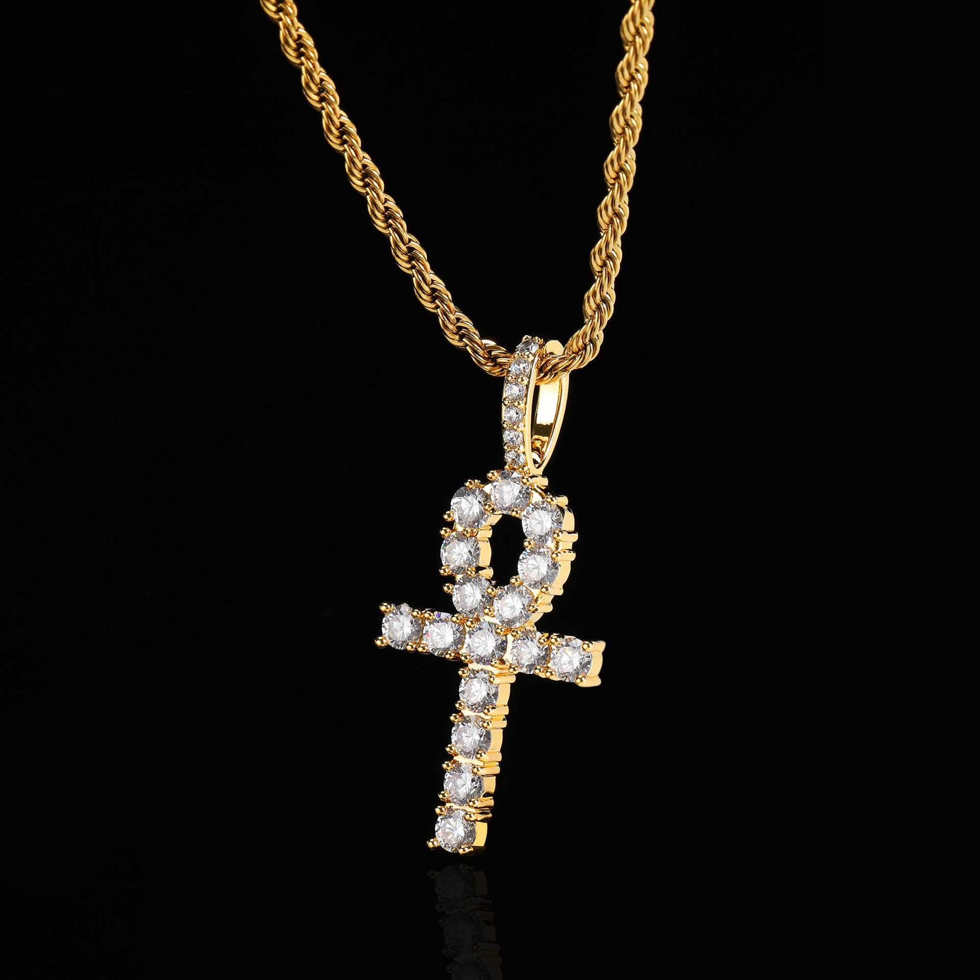 ICED ANKH PENDANT IN WHITE GOLD AND YELLOW GOLD