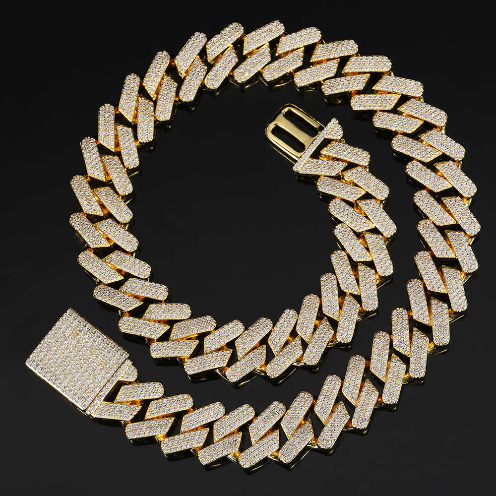 18mm Iced Prong Cuban Chain and Bracelet Set in  Yellow Gold