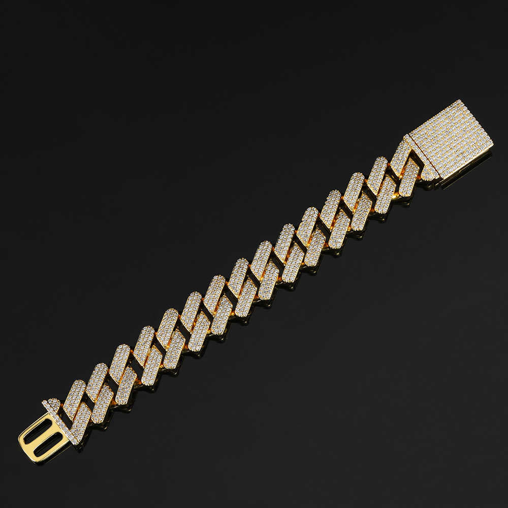 18mm Iced Prong Cuban Chain and Bracelet Set in  Yellow Gold