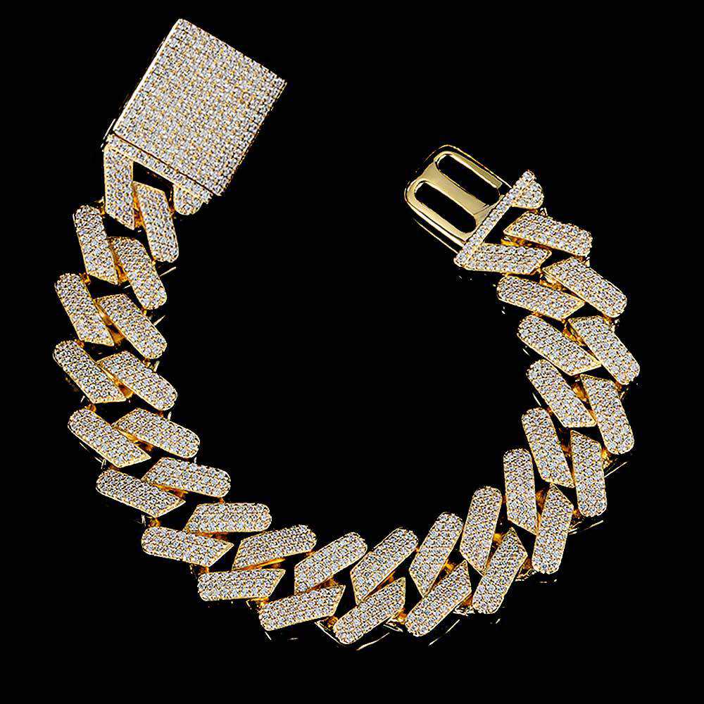 18mm Iced Prong Cuban Chain and Bracelet Set in  Yellow Gold