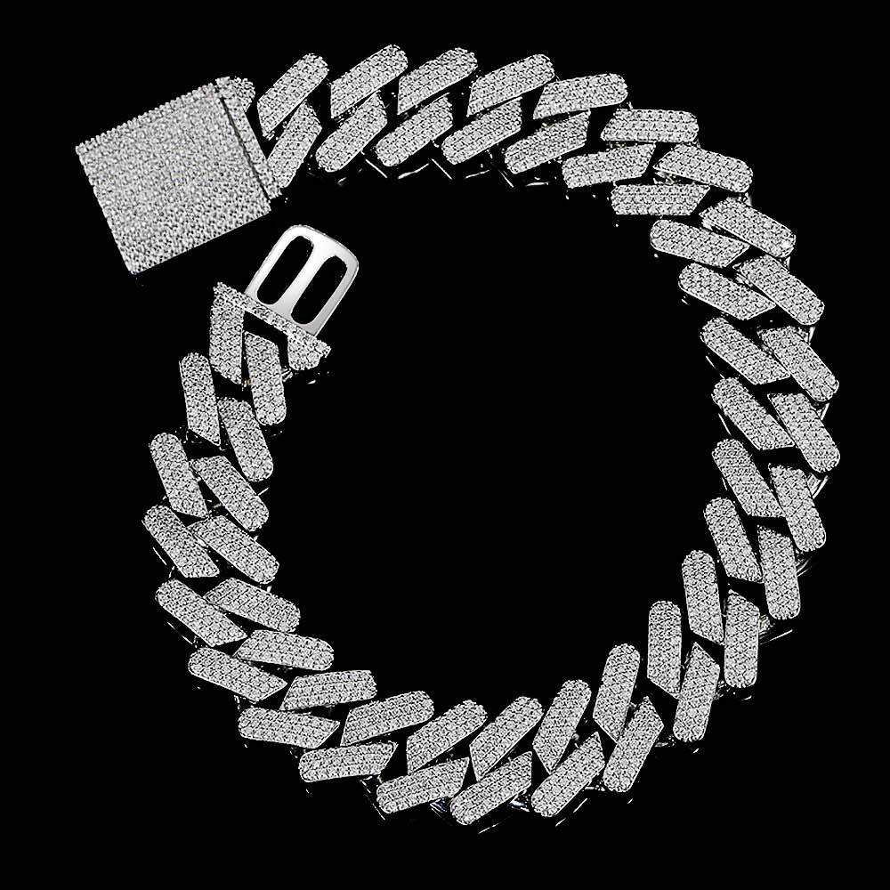 18mm Iced Prong Cuban Chain and Bracelet Set in White Gold